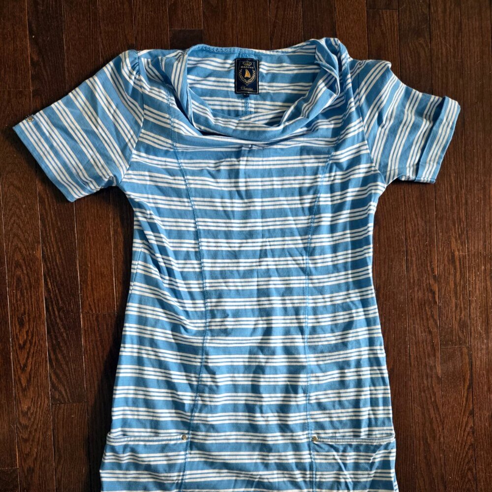 Blue and white striped dress, Sweden, Marine Classic, size M/38, 100% cotton